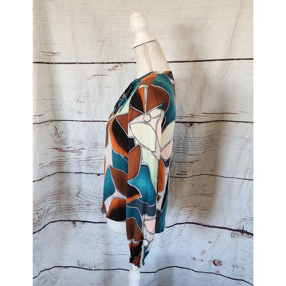 Diane Von Furstenberg Whitman Tie Neck Geometric Blouse Size 0 - Picture 3 of 8